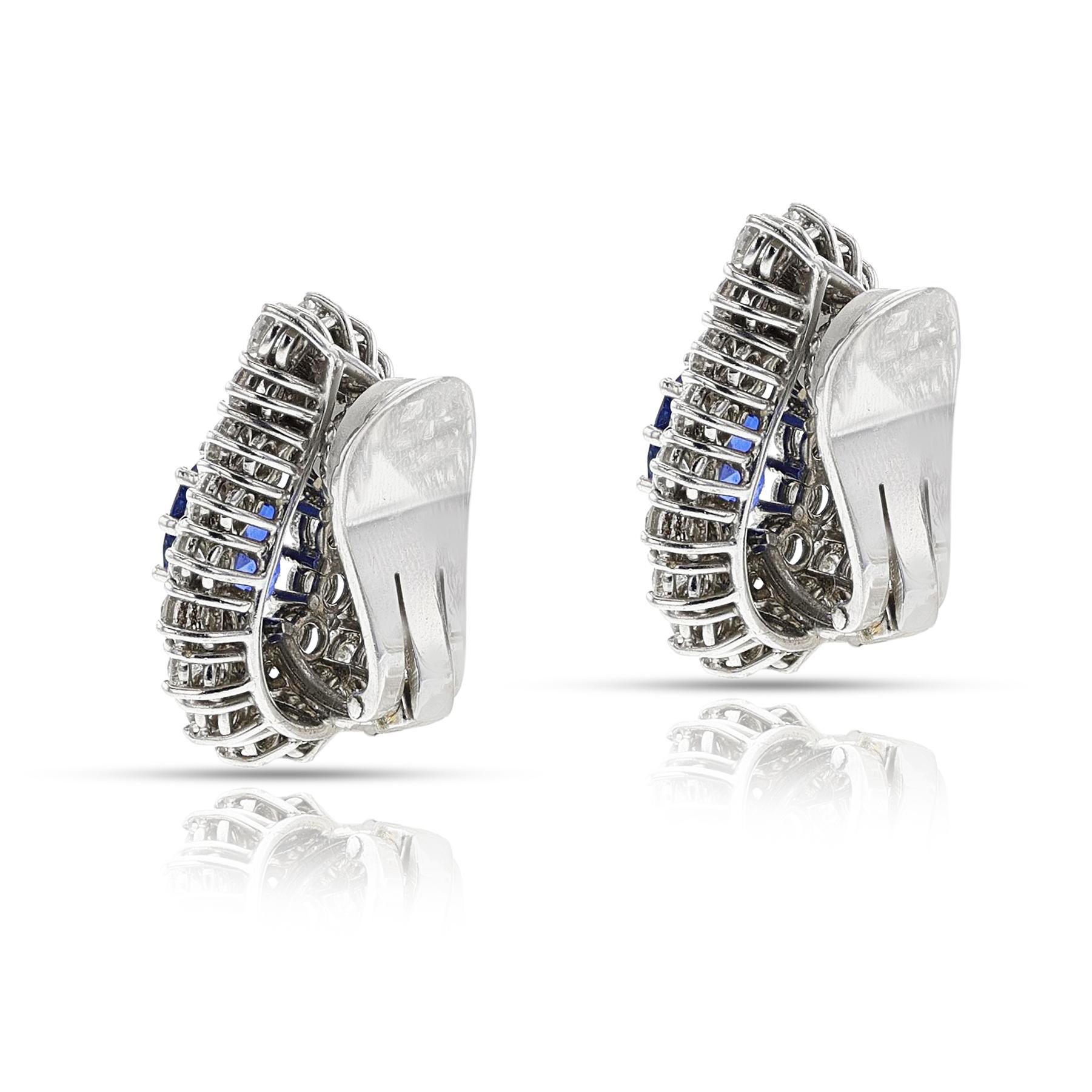 Taglio misto Orecchini con zaffiri naturali e diamanti, 18 ct. in vendita