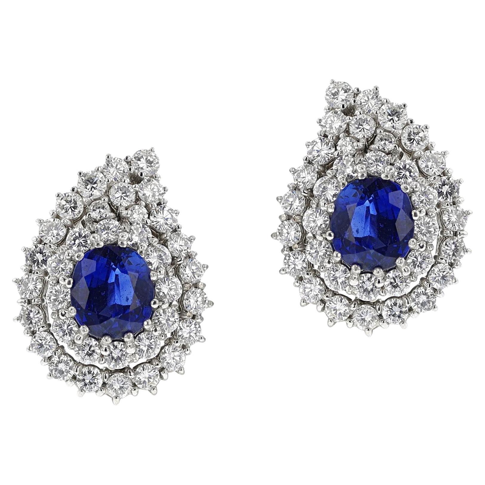 Natural Sapphire and Diamond Paisley Earrings, 18k