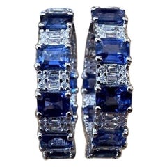 Natural Sapphire and Diamond Round Hoop Earrings in 18k White Gold Natural Sapphire and Diamond Round Hoop Earrings in 18k White Gold