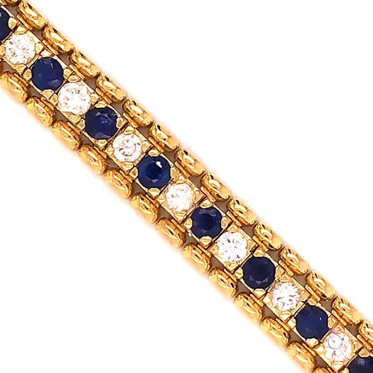 Round Cut Natural Sapphire and Diamond Tennis Bracelet For Sale