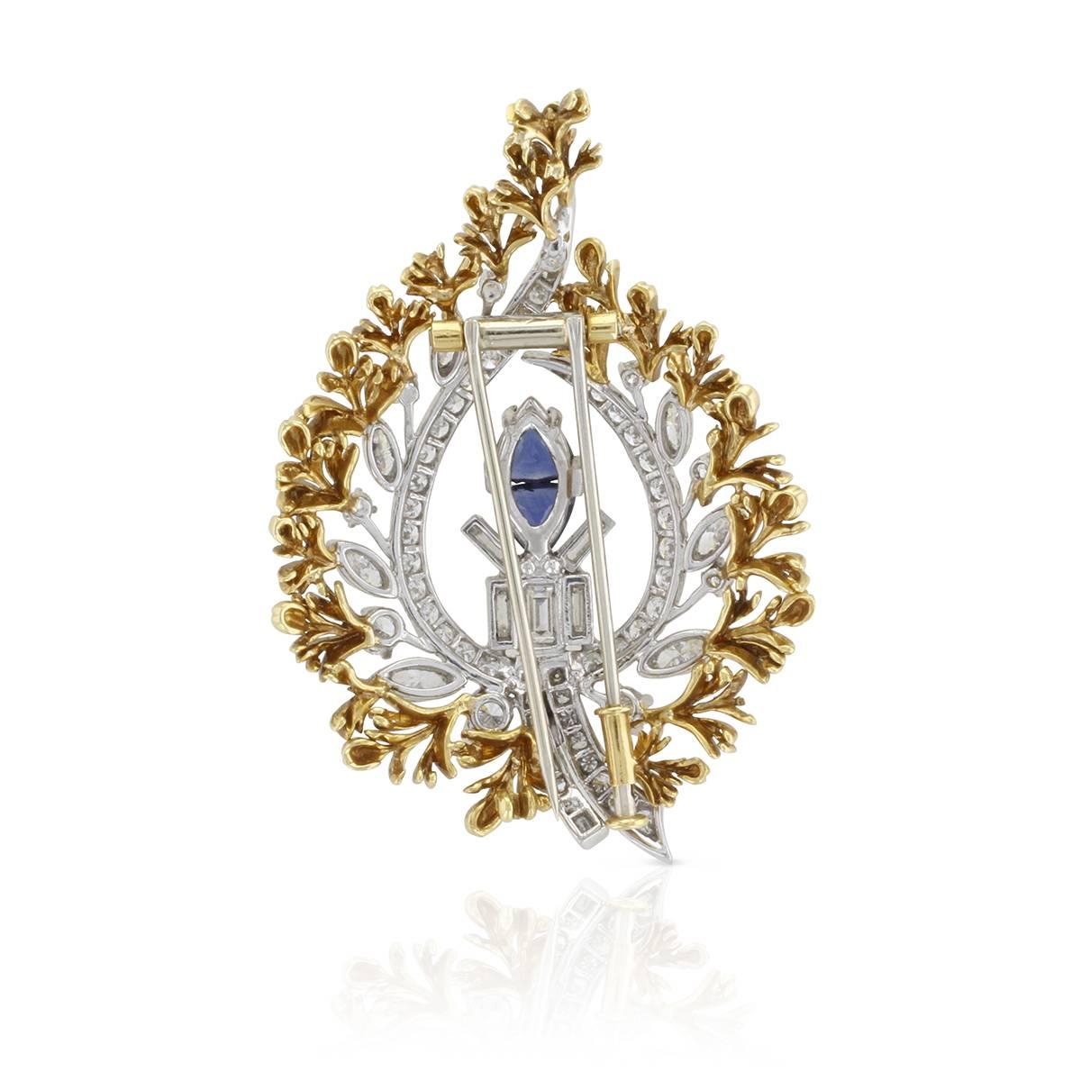 Natural Sapphire and Diamond Vintage Brooch in Gold In Excellent Condition In New York, NY