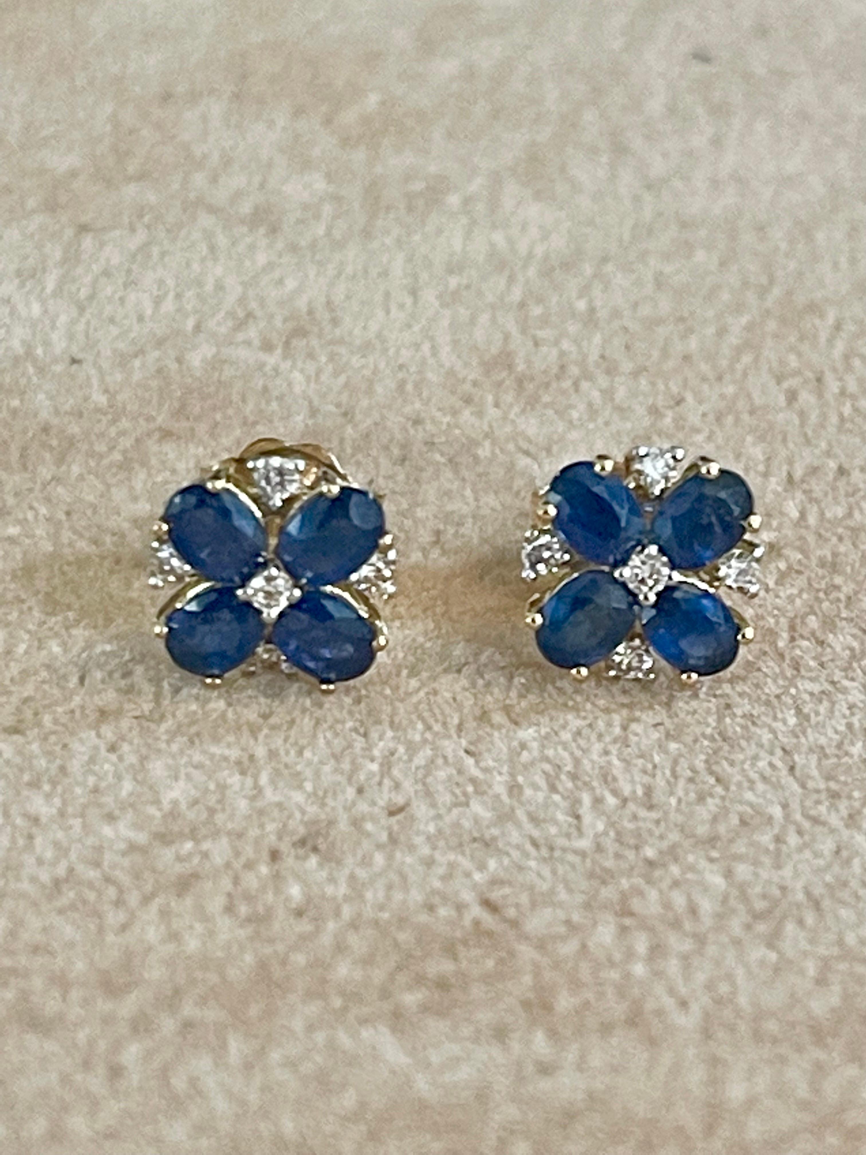 Pendientes Flor Zafiro Natural y Diamantes Oro Amarillo 14 Kilates 1