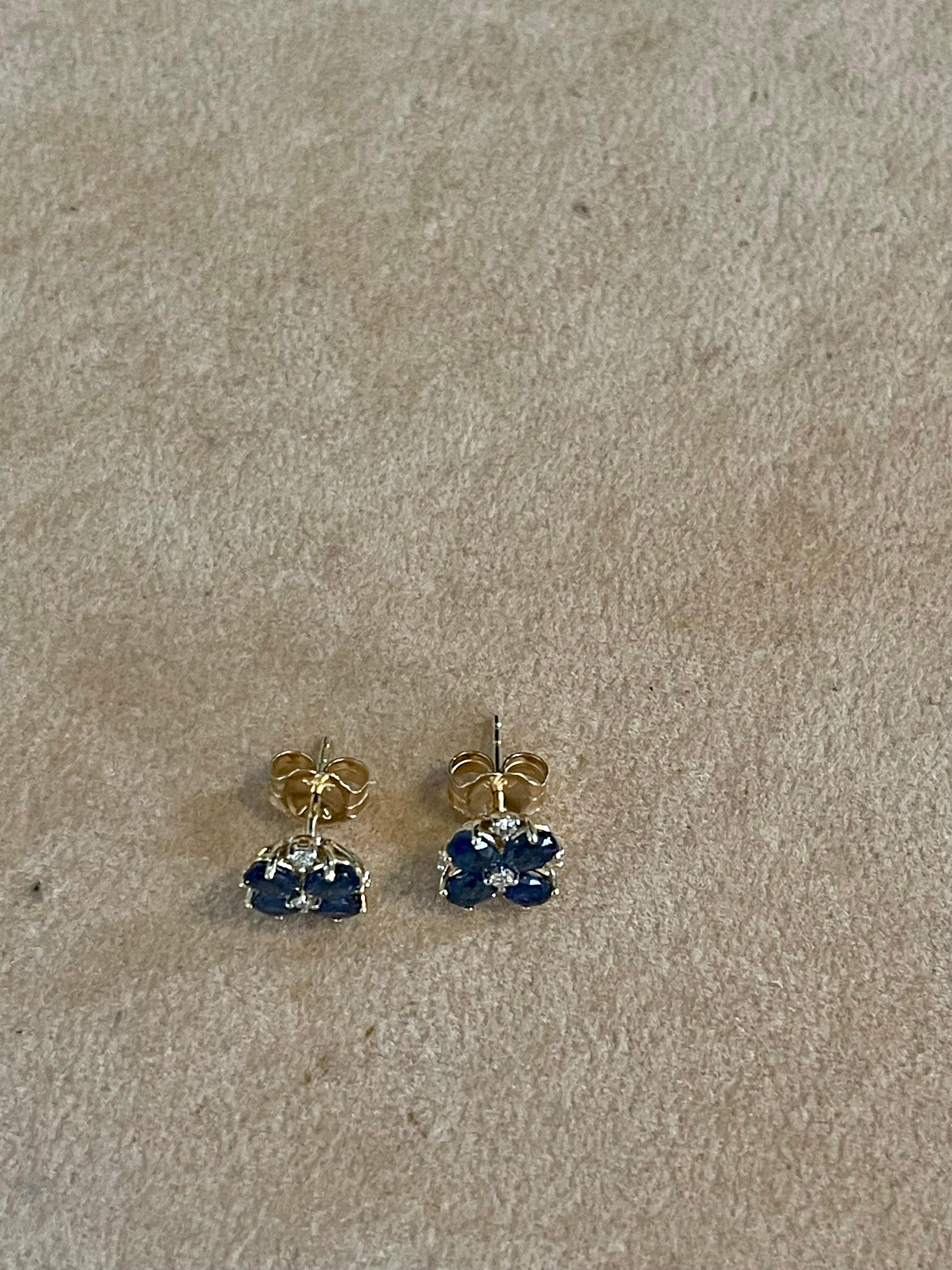 Pendientes Flor Zafiro Natural y Diamantes Oro Amarillo 14 Kilates 2