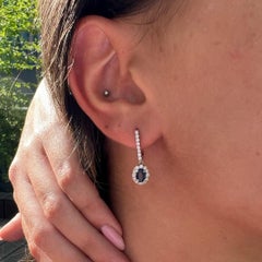 Natural Sapphire and Princess Diamond Earrings in 14K White Gold, Shlomit Rogel