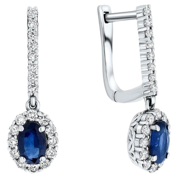 Natural Sapphire and Princess Diamond Earrings in 14K White Gold, Shlomit Rogel For Sale