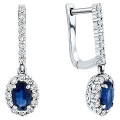 Natural Sapphire and Princess Diamond Earrings in 14K White Gold, Shlomit Rogel