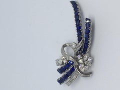 Natural Sapphire and White Diamond Brooch Pendant