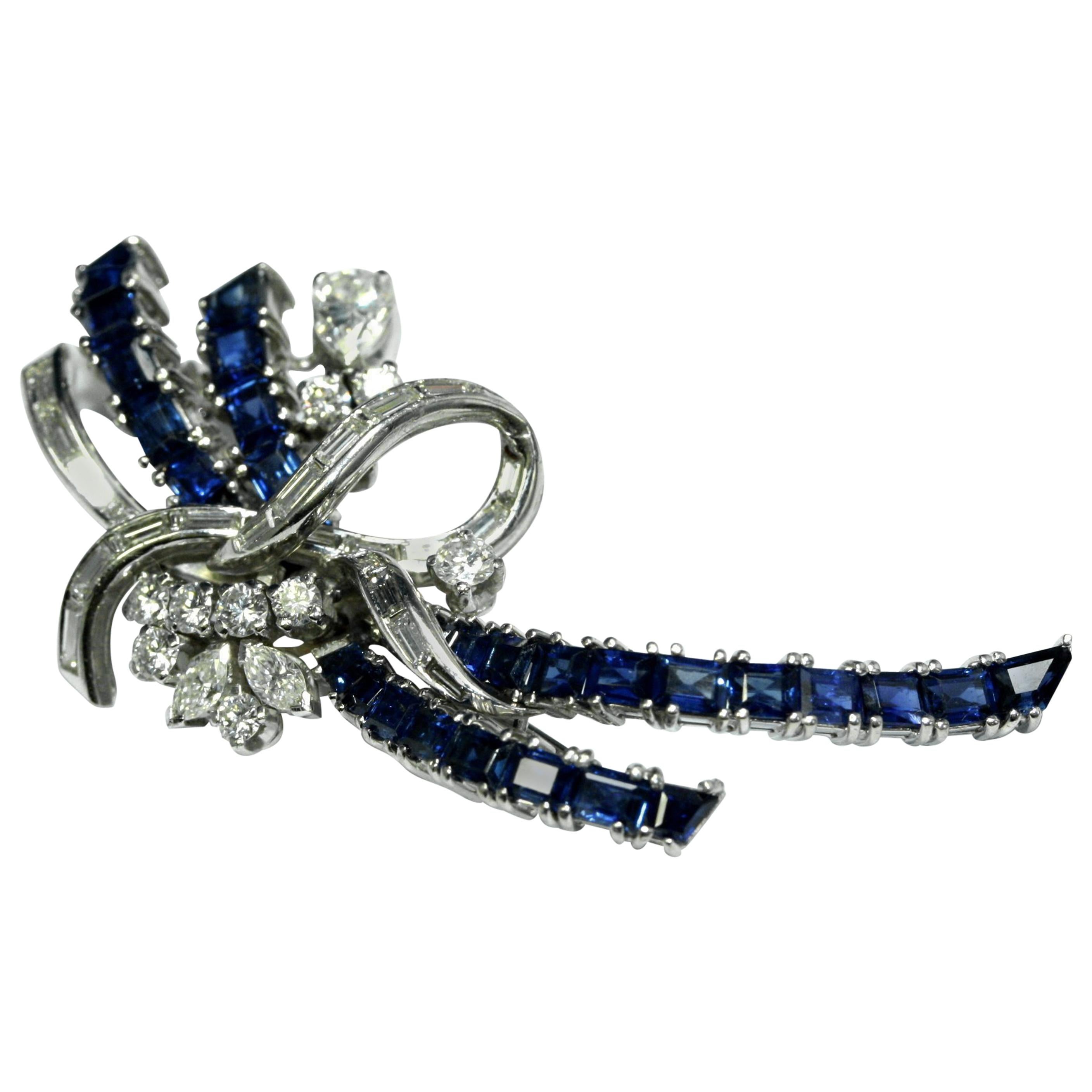 Natural Sapphire and White Diamond Brooch Pendant For Sale