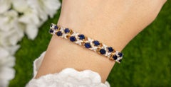 Natural Sapphire Bracelet With Diamonds 12.5 Carats Gold Plated Silver