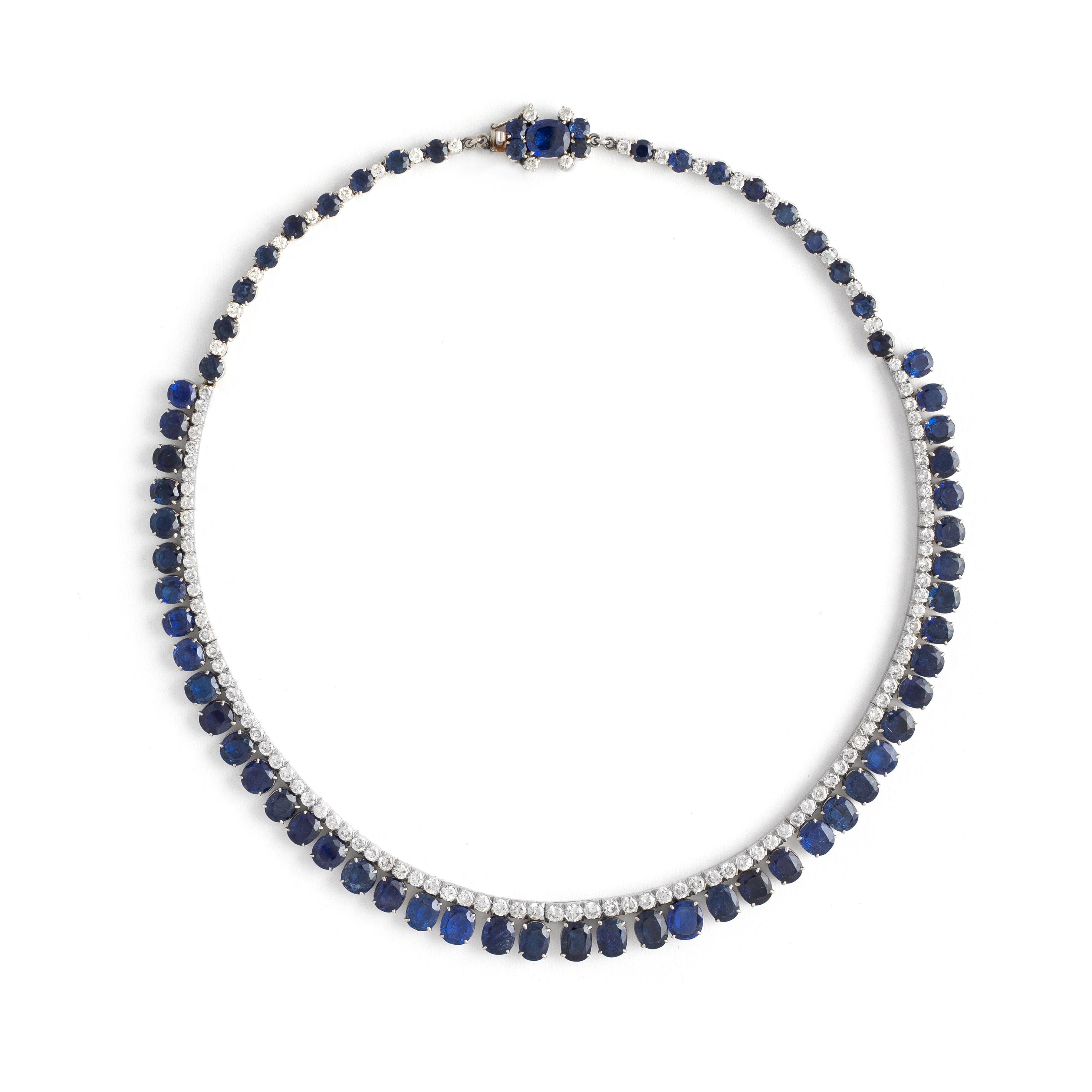 Round Cut Natural Sapphire Burmese No Heat and Diamond Necklace For Sale