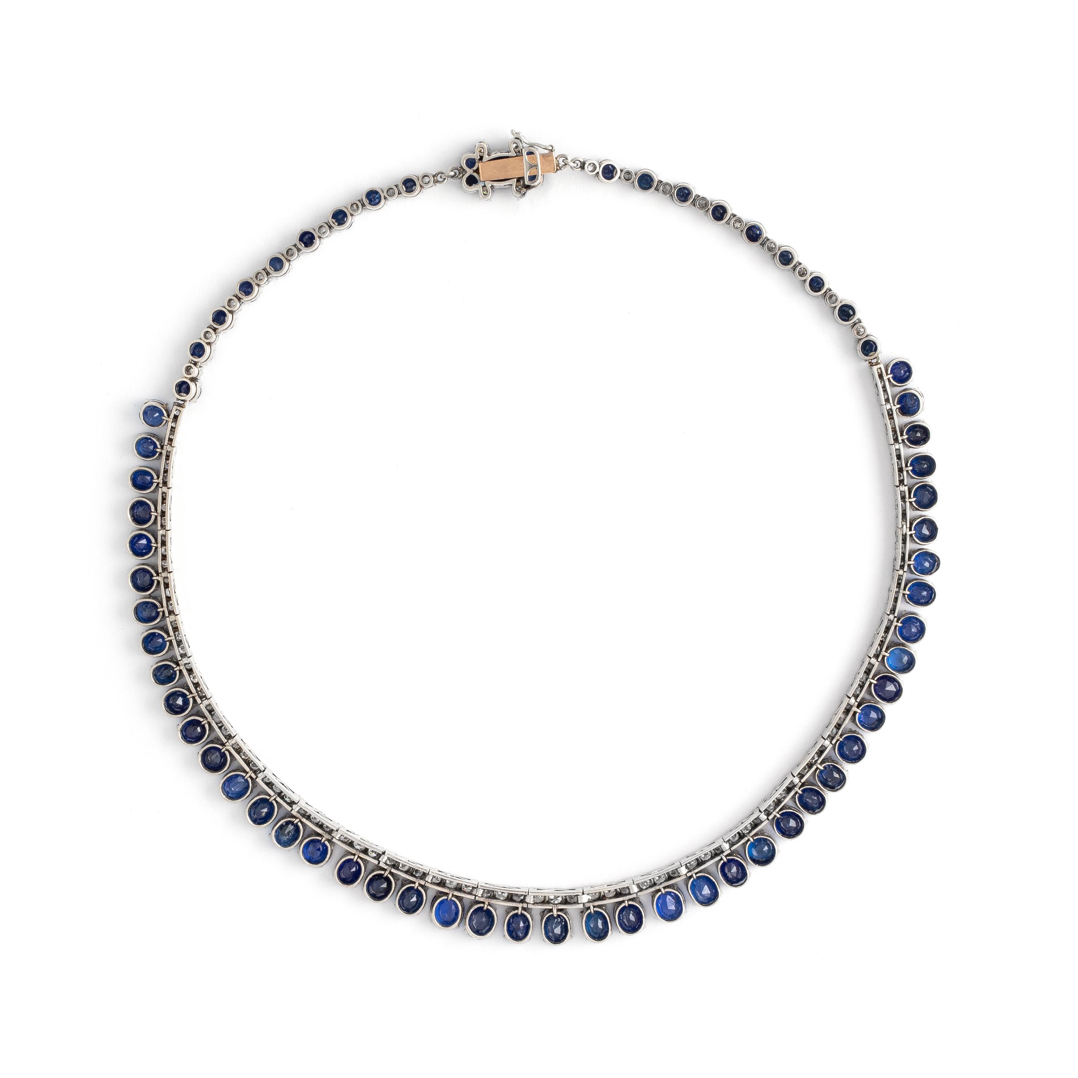 Natural Sapphire Burmese No Heat and Diamond Necklace In Good Condition For Sale In Geneva, CH