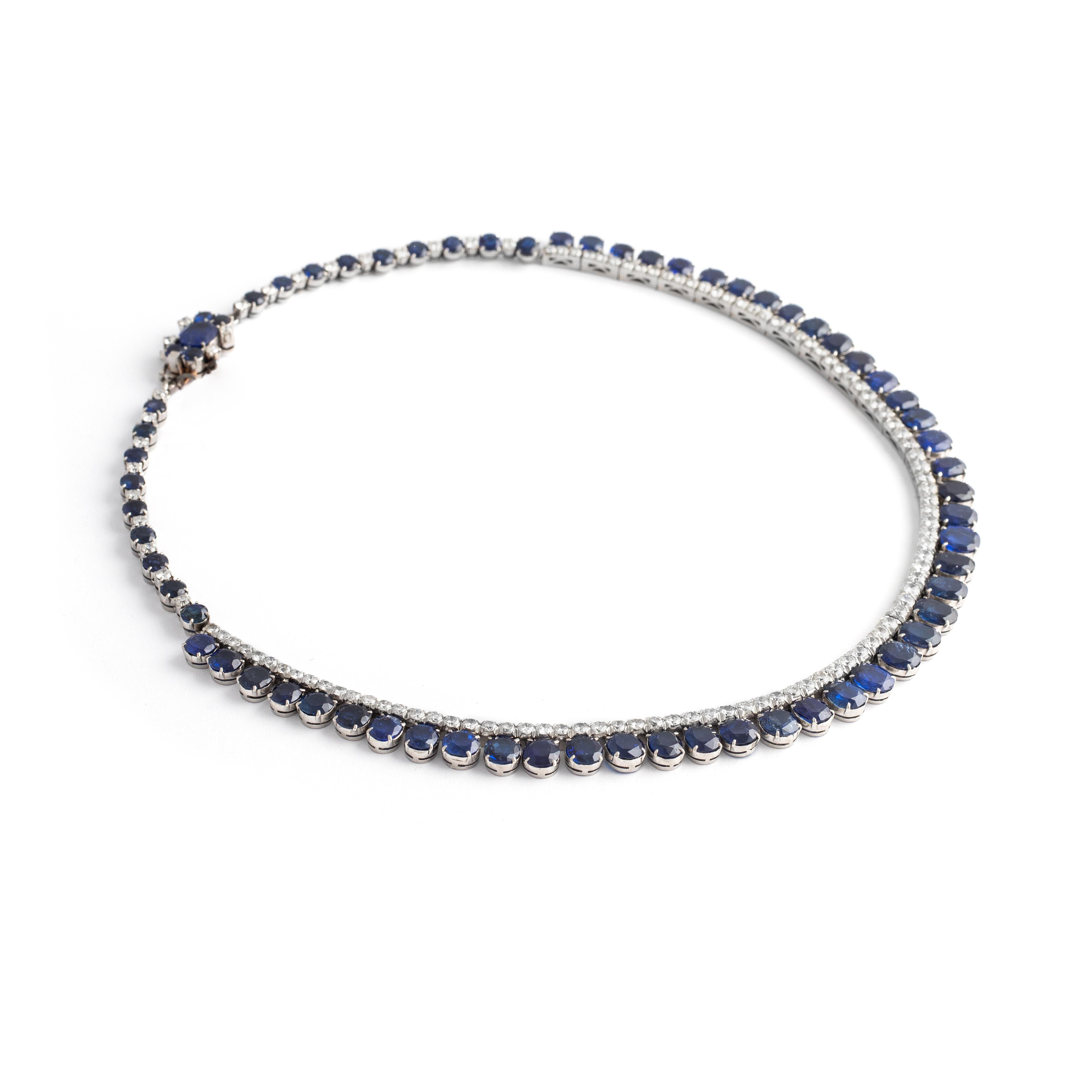 Natural Sapphire Burmese No Heat and Diamond Necklace For Sale 2