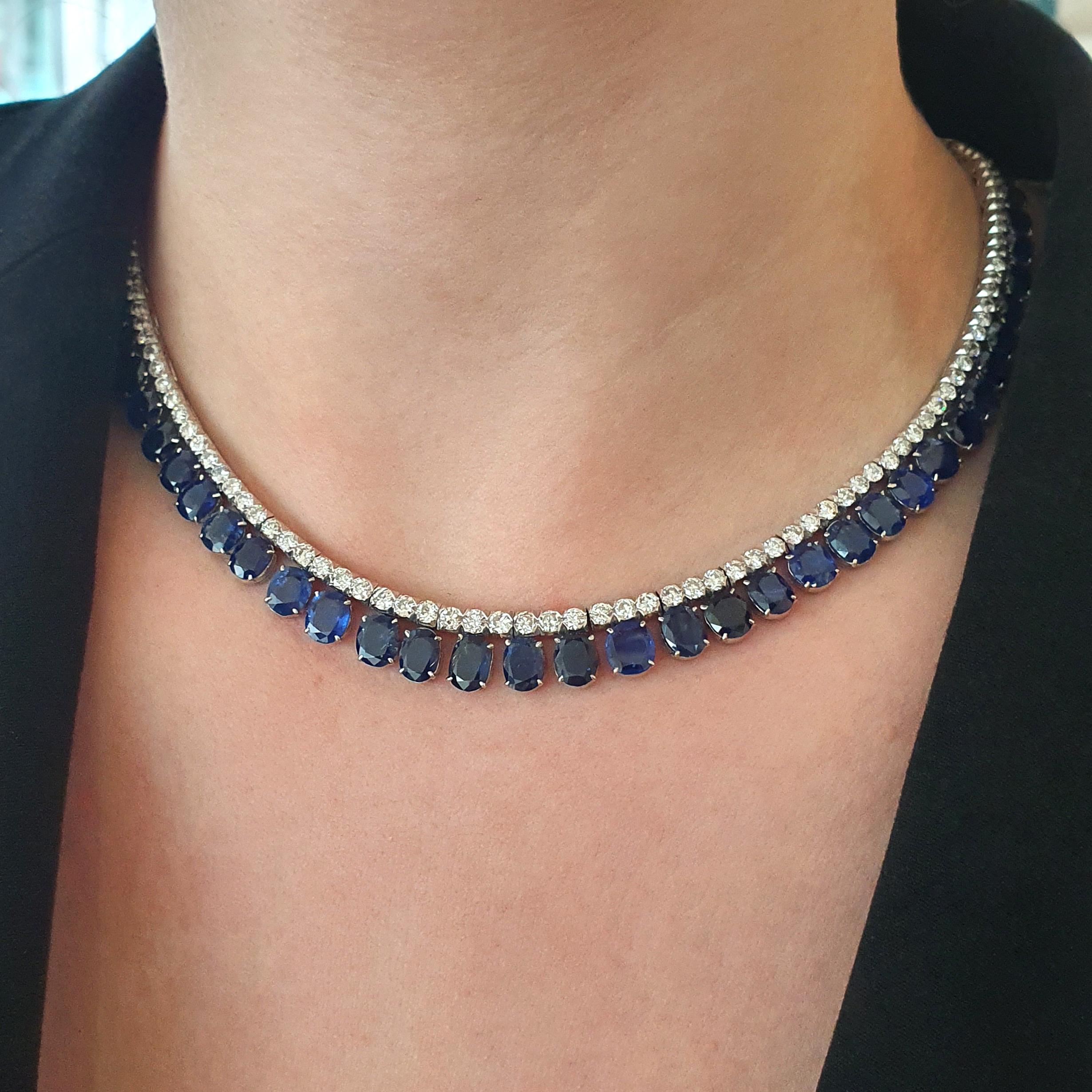 Natural Sapphire Burmese No Heat and Diamond Necklace For Sale 3