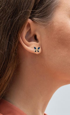Natural Sapphire Butterfly Earrings 1.12 Carats 14K Yellow Gold