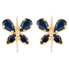 Natural Sapphire Butterfly Earrings 1.12 Carats 14K Yellow Gold