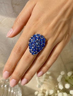 Natural Sapphire Cabochon and Diamond Statement Cocktail Ring, 13 Carats, 18K