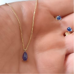 Natural Sapphire Cabochon Set – Pendant Necklace PS 1.08ct, Earrings 0.60ct, 14K