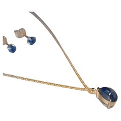 Natural Sapphire Cabochon Set – Pendant Necklace PS 1.08ct, Earrings 0.60ct, 14K