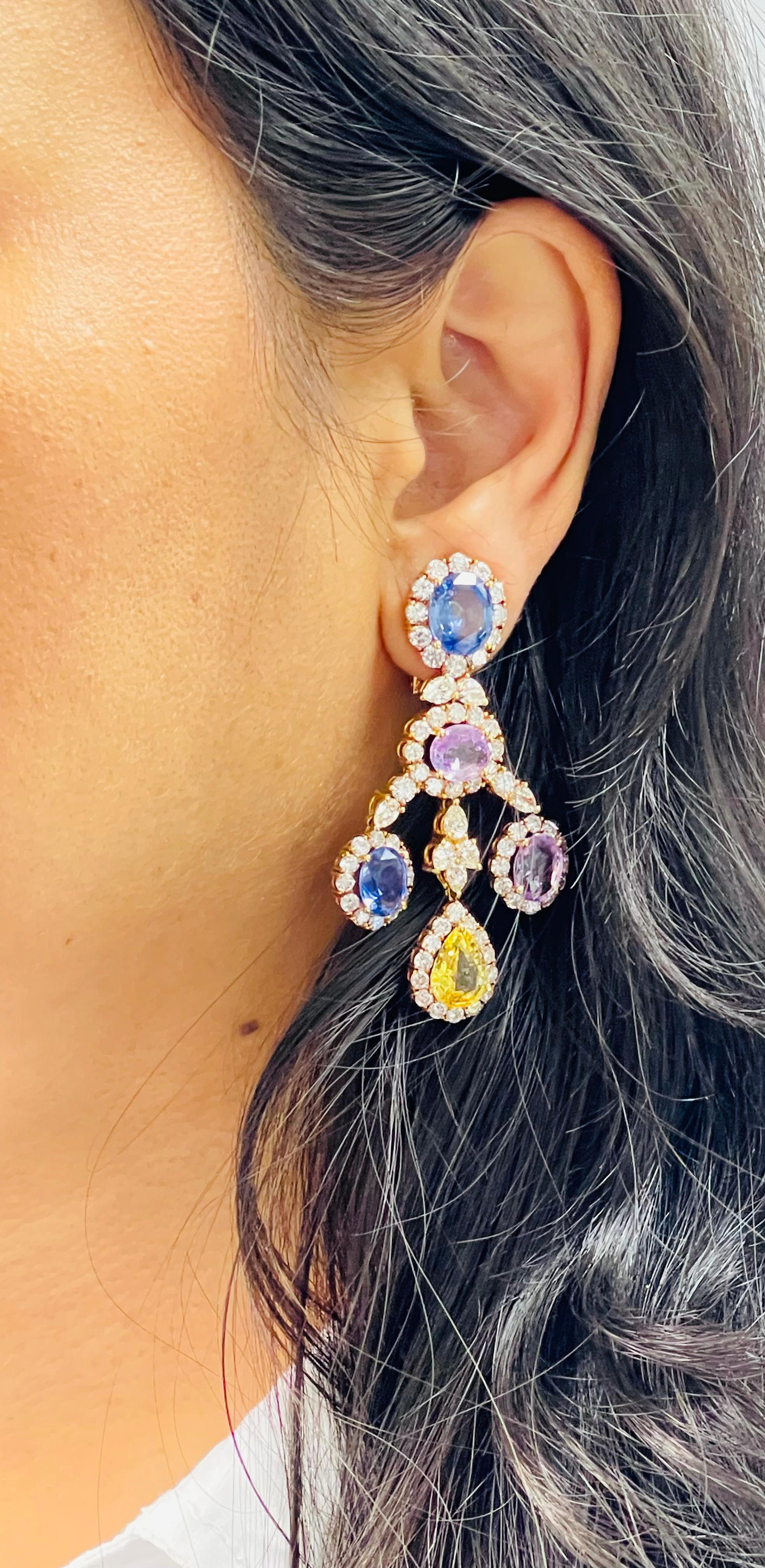 Boucles d'oreilles en or, saphir naturel de Ceylan, non chauffé, et diamants Certifié. en vente 2