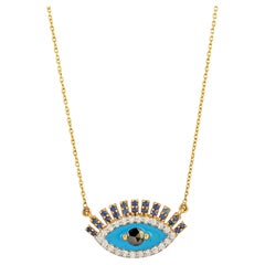 Pendentif chaîne en or 14 carats avec saphir naturel et diamant 0,53 carat