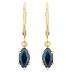 Natural Sapphire Dangle Earrings 1.18 Carats 10K Yellow Gold
