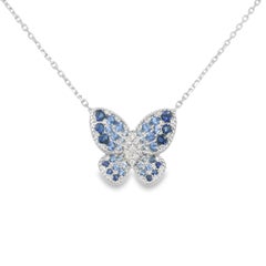 Natural Sapphire & Diamond 14-Karat Butterfly Pendant Necklace In Stock