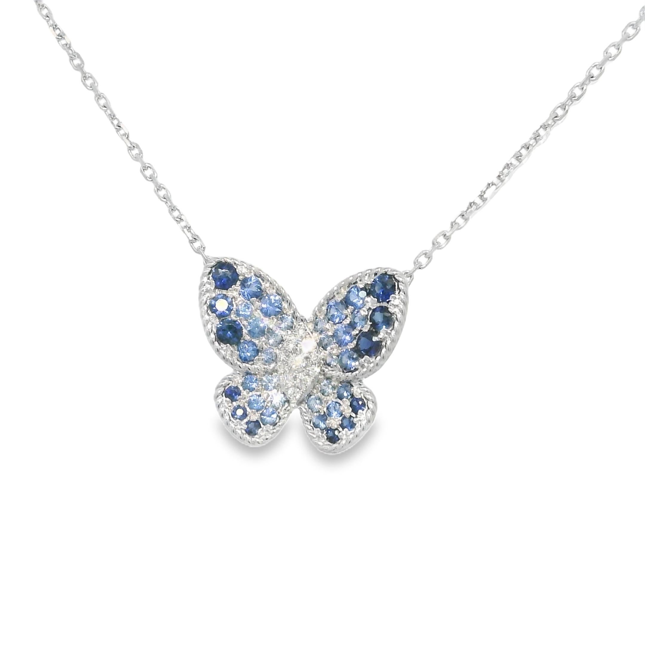 Moderno Collana con zaffiro naturale e diamante a farfalla da 14 carati In magazzino in vendita