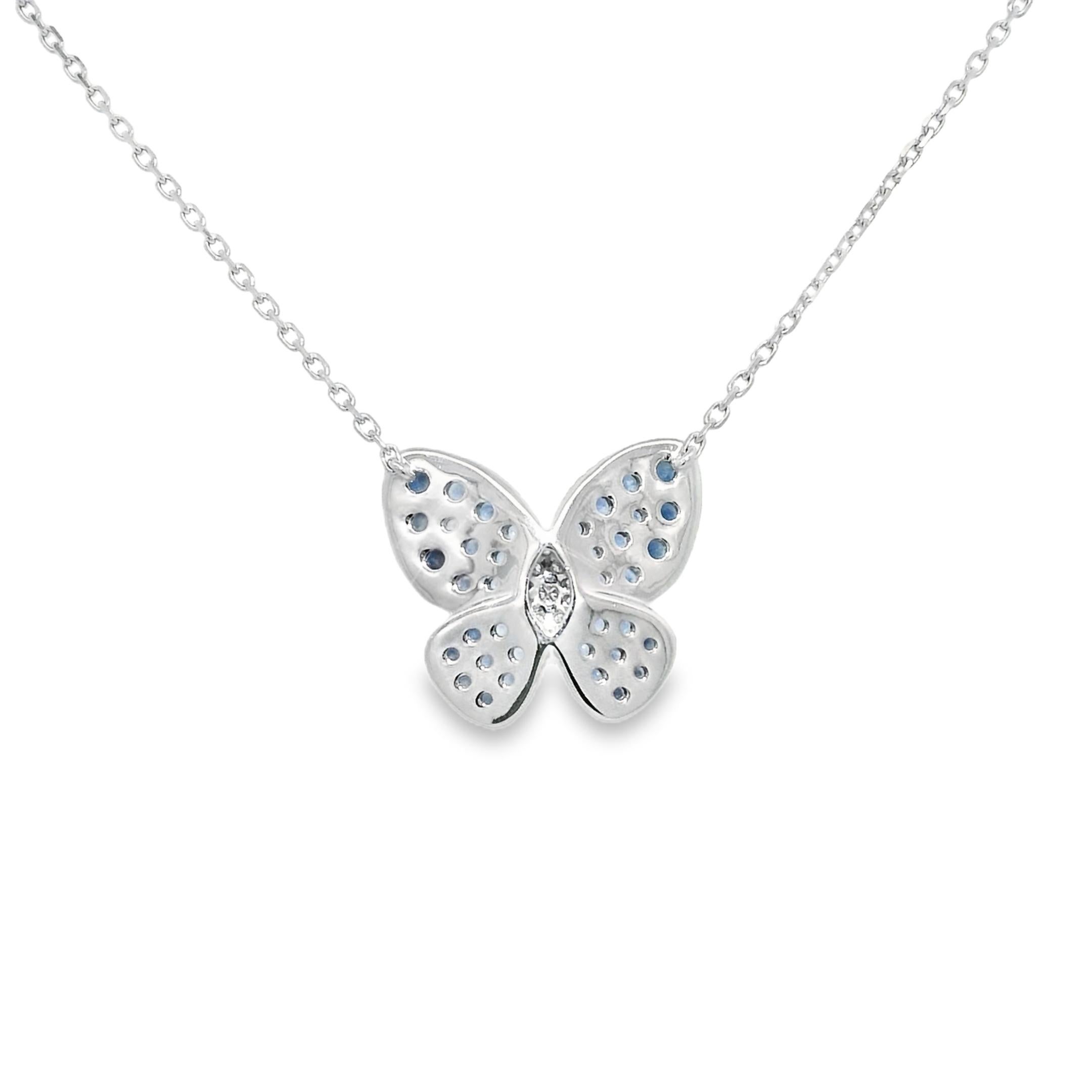 Collana con zaffiro naturale e diamante a farfalla da 14 carati In magazzino in vendita 1