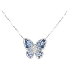 Collana con zaffiro naturale e diamante a farfalla da 14 carati In magazzino