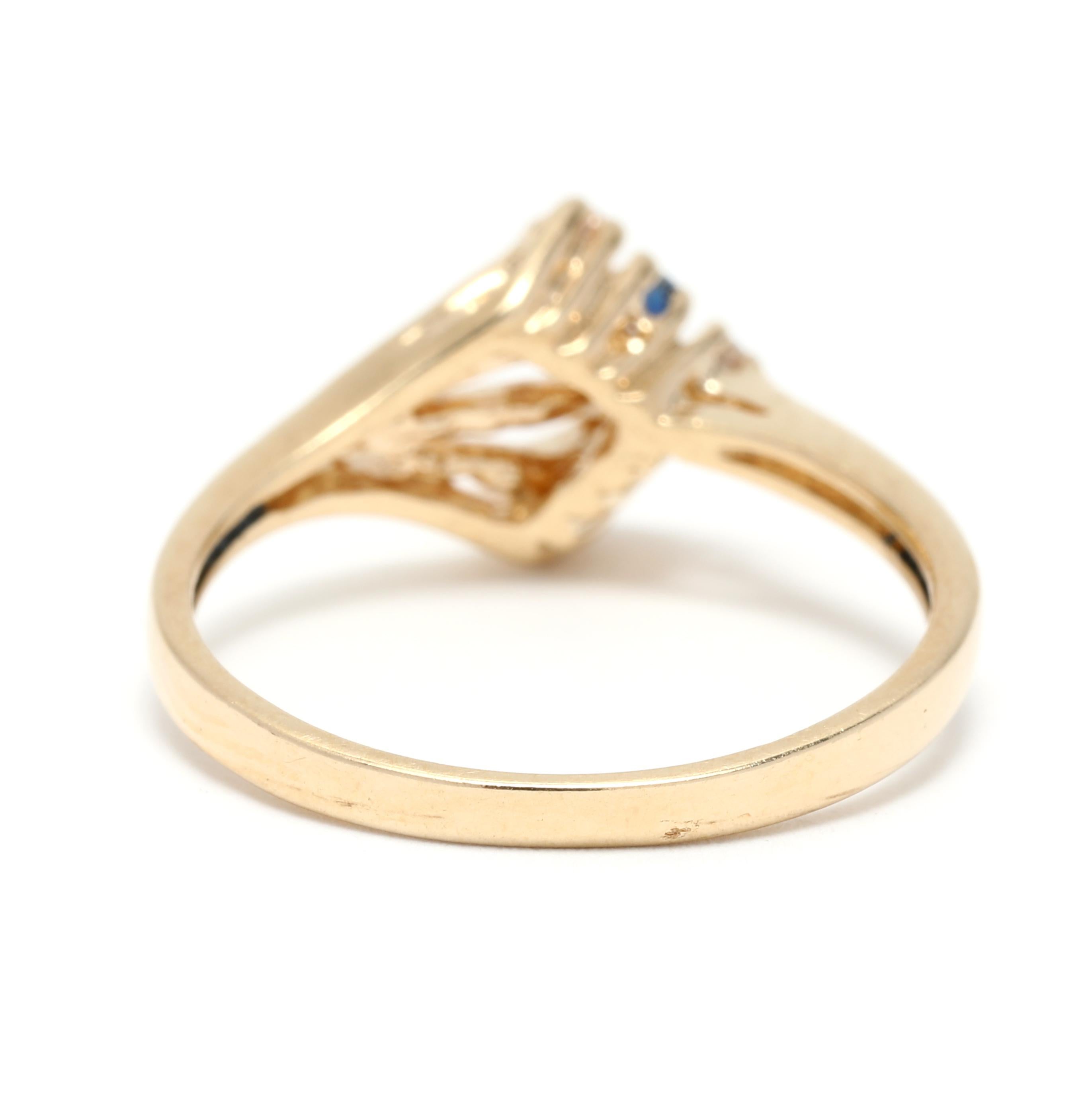 Brilliant Cut Natural Sapphire Diamond Arrow Ring, 14k Yellow Gold, Ring, Diamond V For Sale