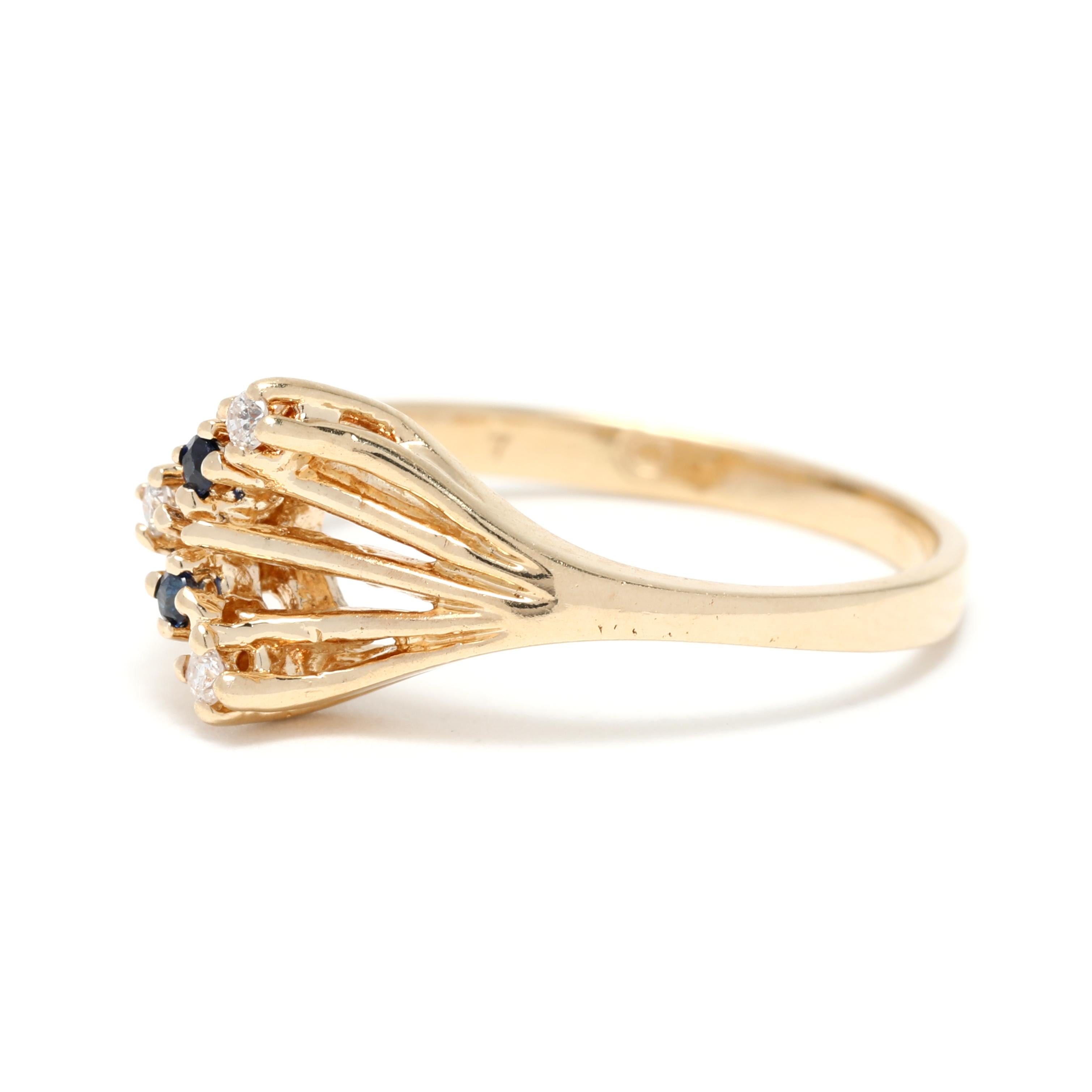 Natürlicher Saphir Diamant Arrow Ring, 14k Gelbgold, Ring, Diamant V im Zustand „Gut“ im Angebot in McLeansville, NC
