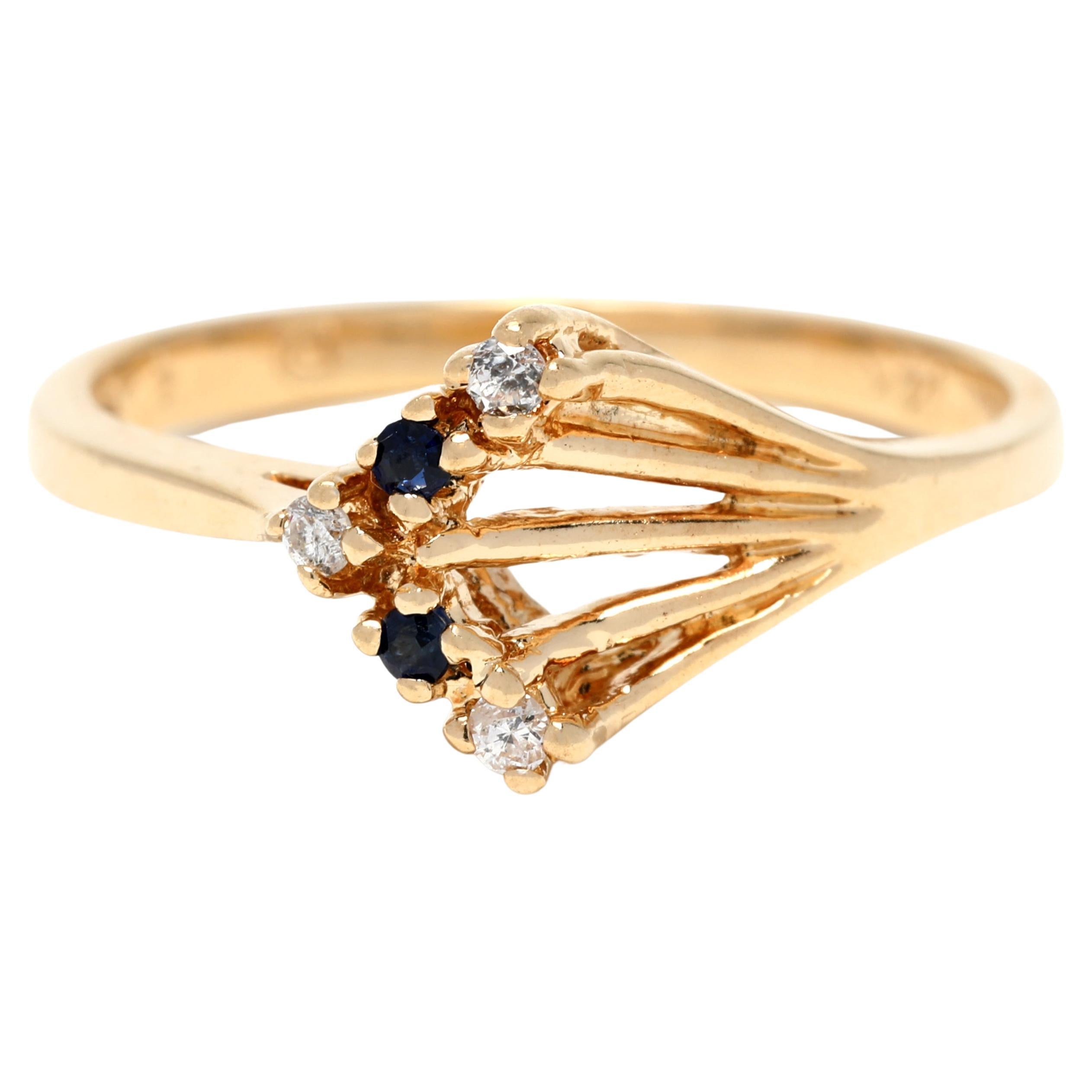 Natural Sapphire Diamond Arrow Ring, 14k Yellow Gold, Ring, Diamond V