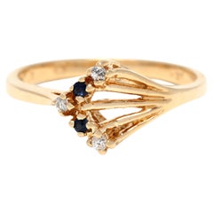 Anello con zaffiro naturale e diamante a freccia, oro giallo 14k, anello, diamante V