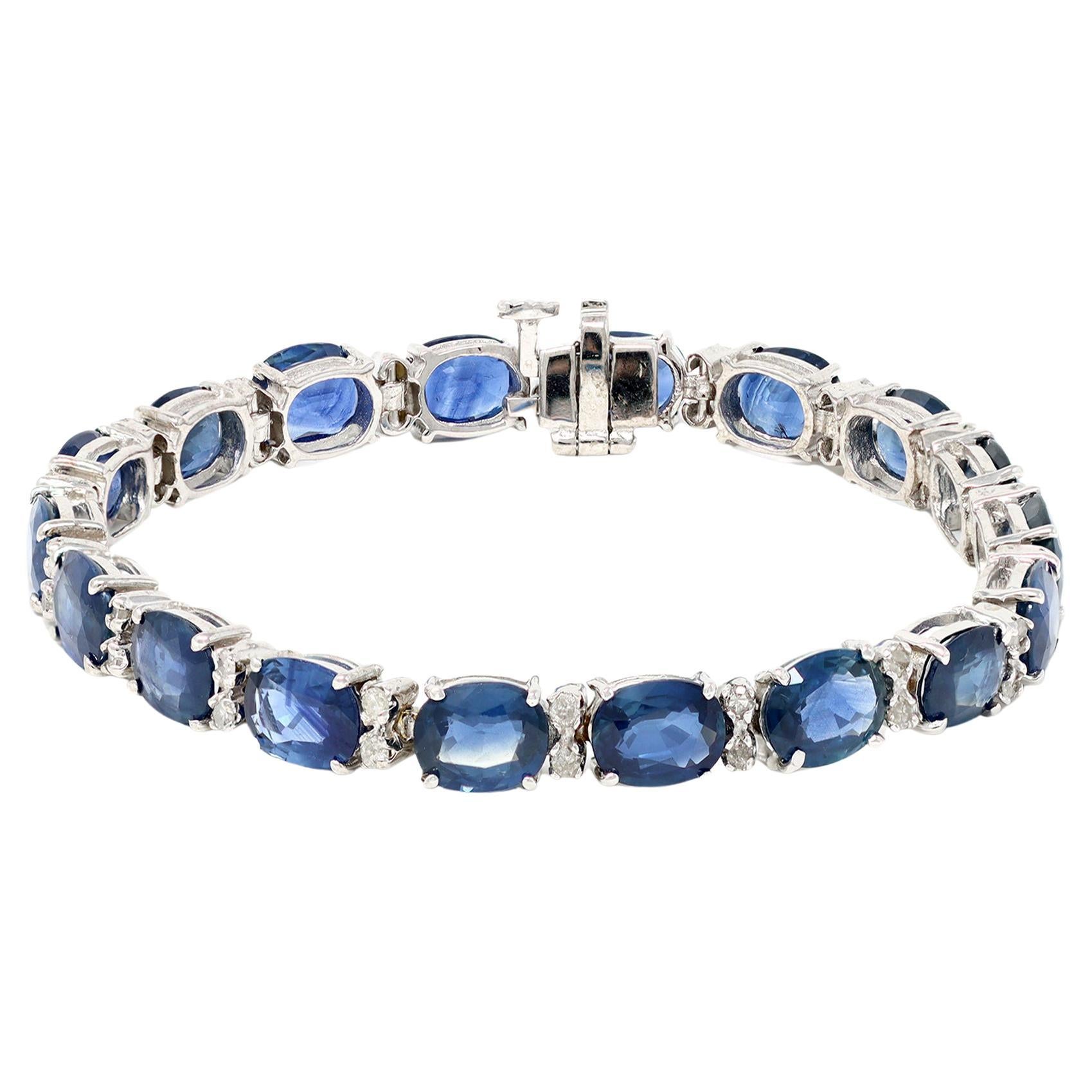 Natural Sapphire & Diamond Bracelet Set in 14K White Gold For Sale