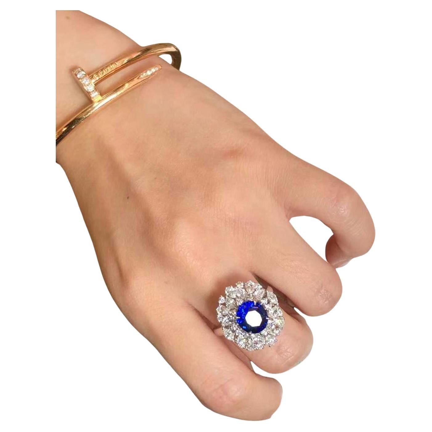Im Angebot: Natürlicher Saphir-Diamant-Cocktailring - konvertierbarer 18K Weißgold-Schmuck ()
