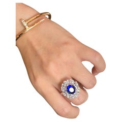 Natürlicher Saphir-Diamant-Cocktailring - konvertierbarer 18K Weißgold-Schmuck