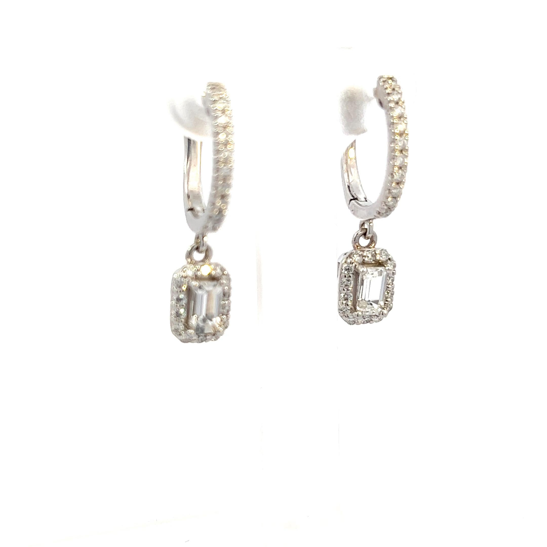 Emerald Cut Natural Sapphire Diamond Dangle Earrings 14k WG 1.16 TCW Certified For Sale