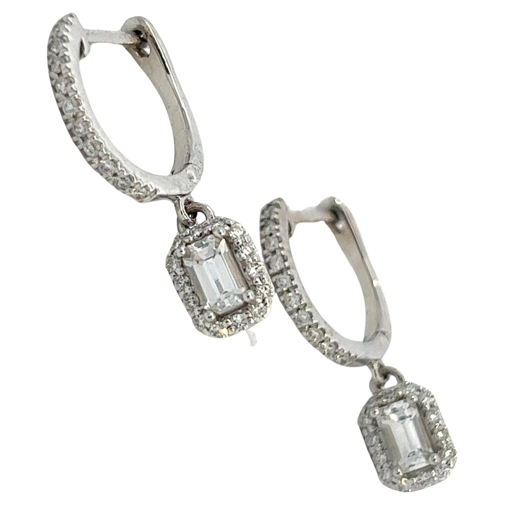 Natural Sapphire Diamond Dangle Earrings 14k WG 1.16 TCW Certified For Sale