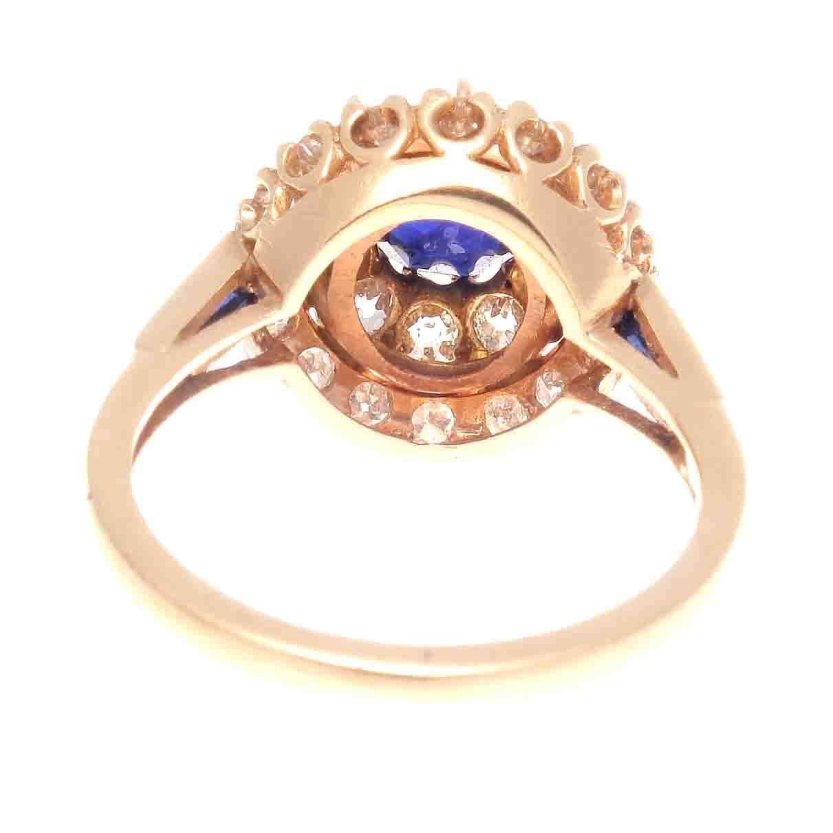 Women's Natural Sapphire Diamond Double Halo Gold Ring