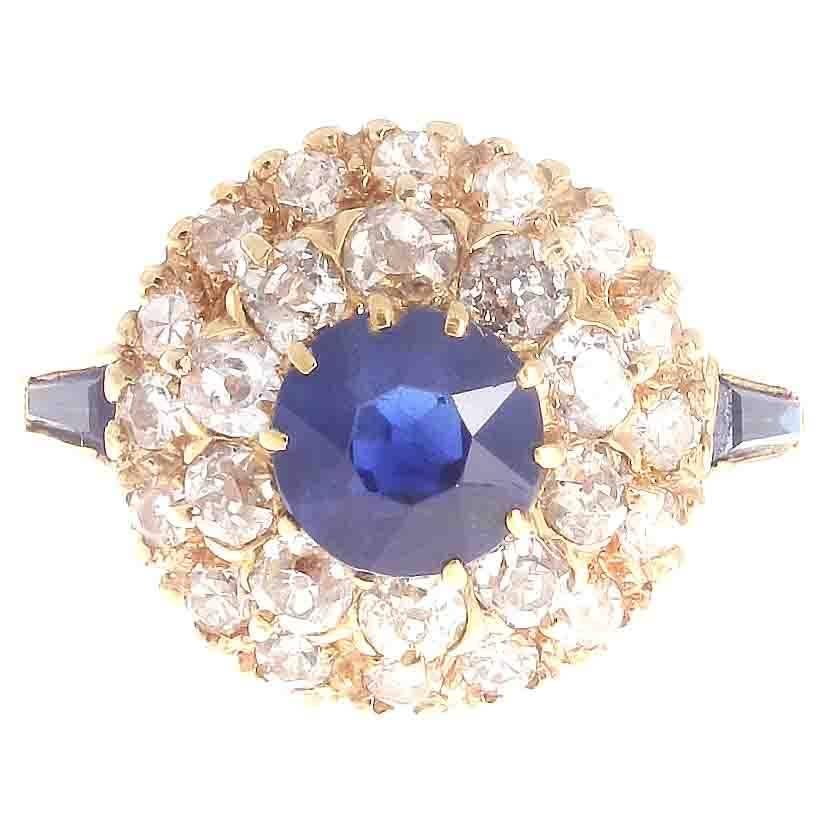 Natural Sapphire Diamond Double Halo Gold Ring