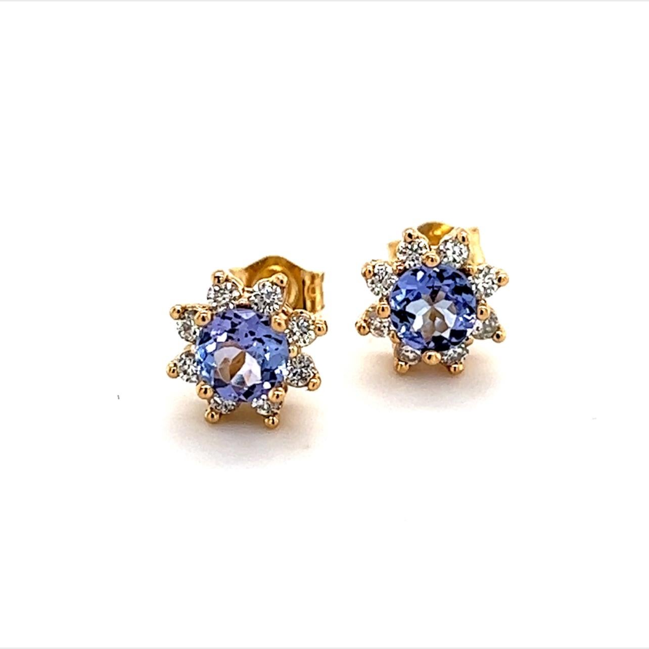 Round Cut Natural Sapphire Diamond Earrings 14k Gold 1.0 TCW Certified For Sale
