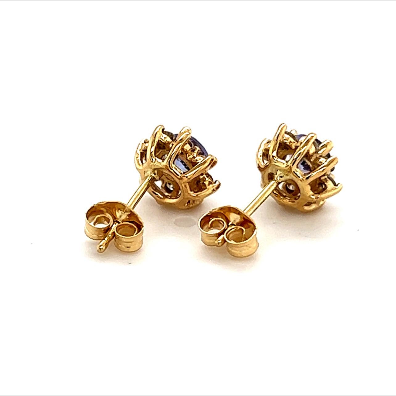 Boucles d'oreilles en or 14 carats avec saphir naturel et diamant certifié 1,0 carat TCW en vente 4