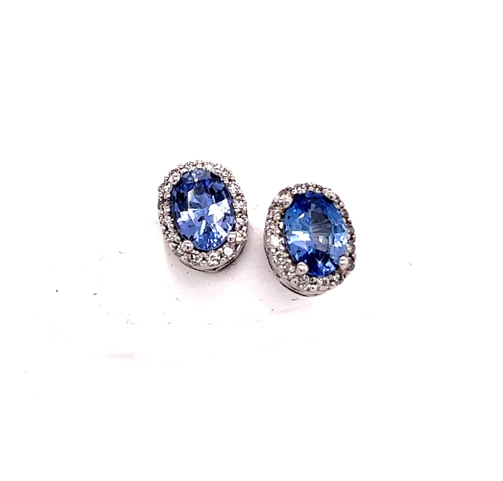 Oval Cut Natural Sapphire Diamond Earrings 14k Gold 1.73 TCW Certified For Sale