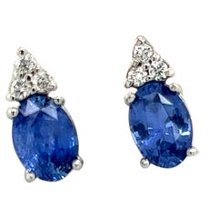 Natural Sapphire Diamond Earrings 14k Gold 2.1 TCW Certified