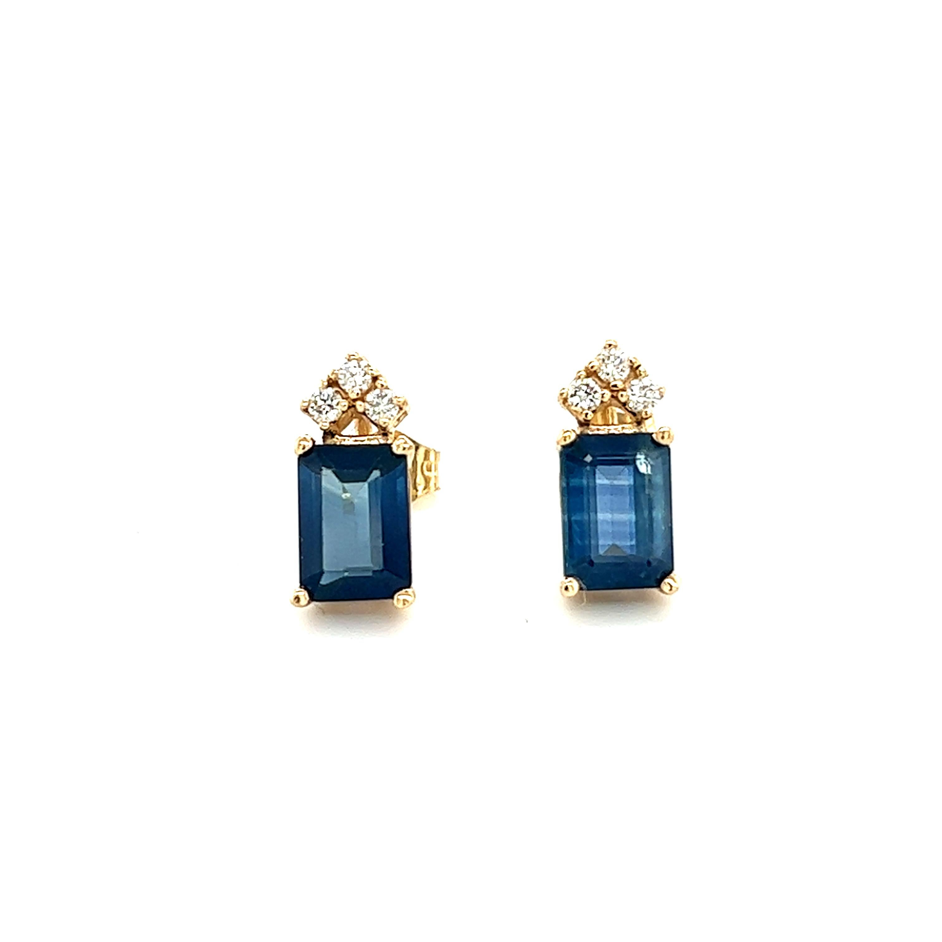 Emerald Cut Natural Sapphire Diamond Earrings 14k Gold 2.14 TCW Certified For Sale