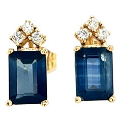 Pendientes Zafiro Natural Diamante Oro 14k 2.14 TCW Certificado