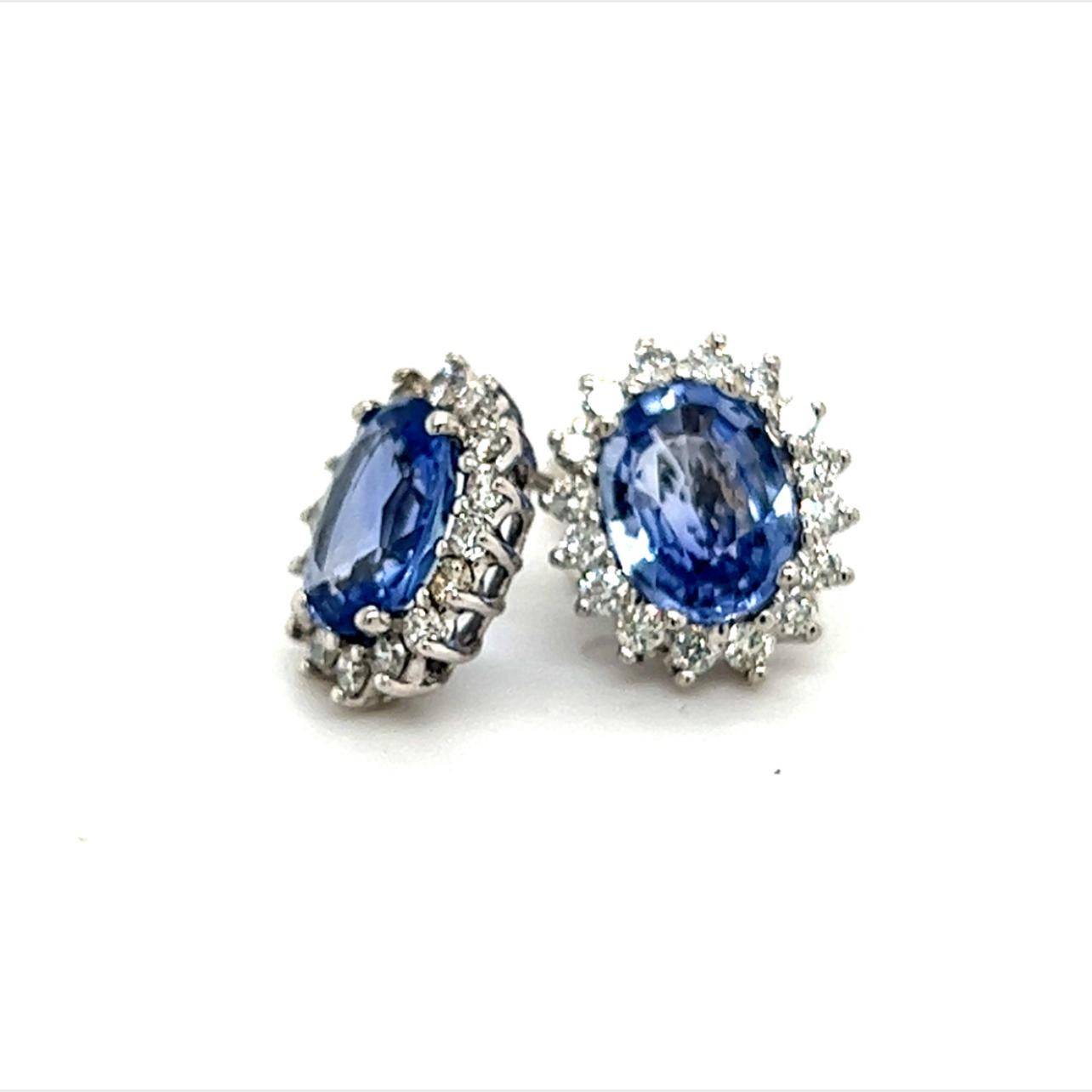 Natural Sapphire Diamond Earrings 14k Gold 3.2 TCW Certified For Sale 6