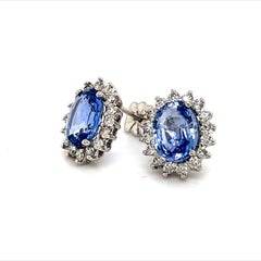 Natural Sapphire Diamond Earrings 14k Gold 3.2 TCW Certified