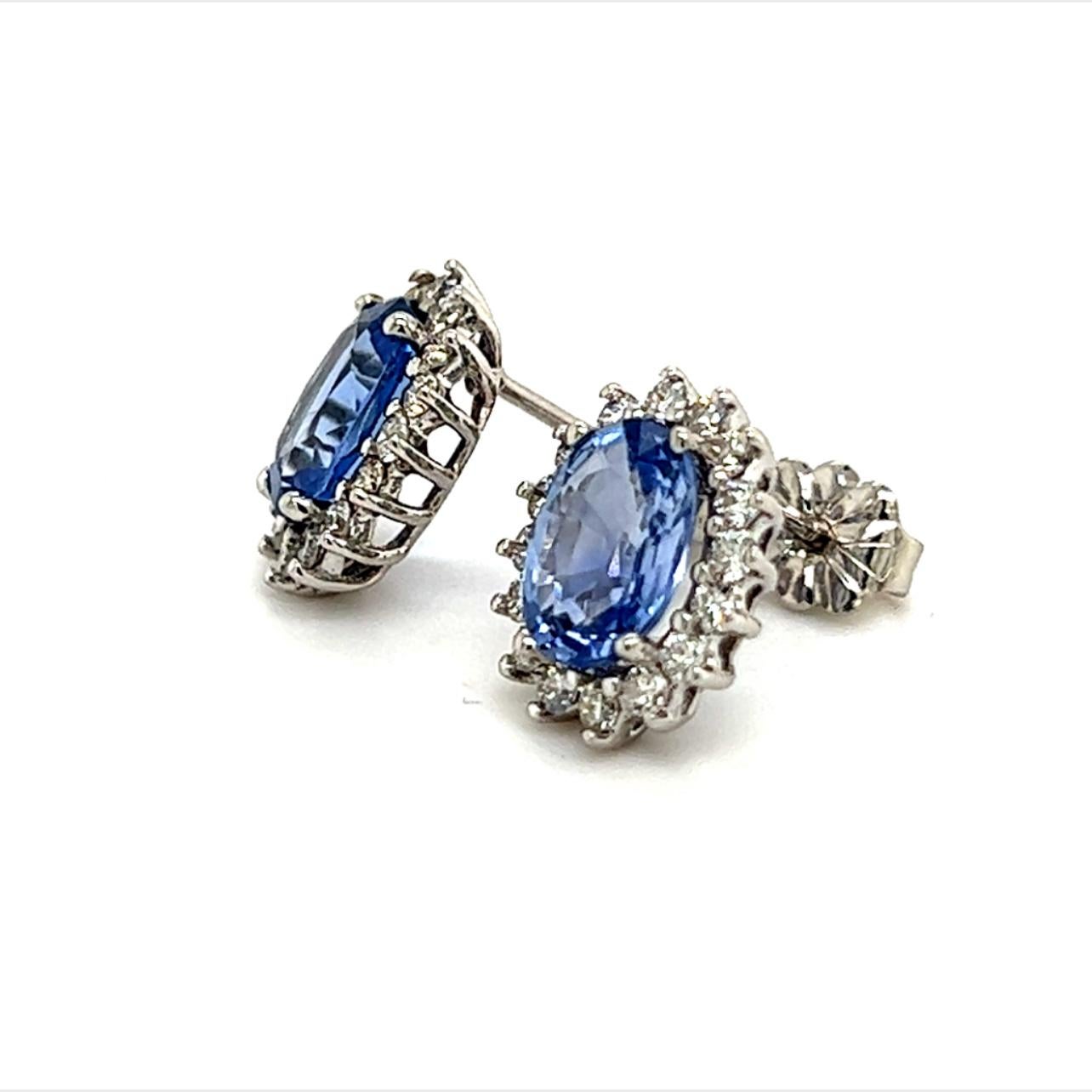 Natural Sapphire Diamond Earrings 14k Gold 3.2 TCW Certified In New Condition For Sale In Brooklyn, NY