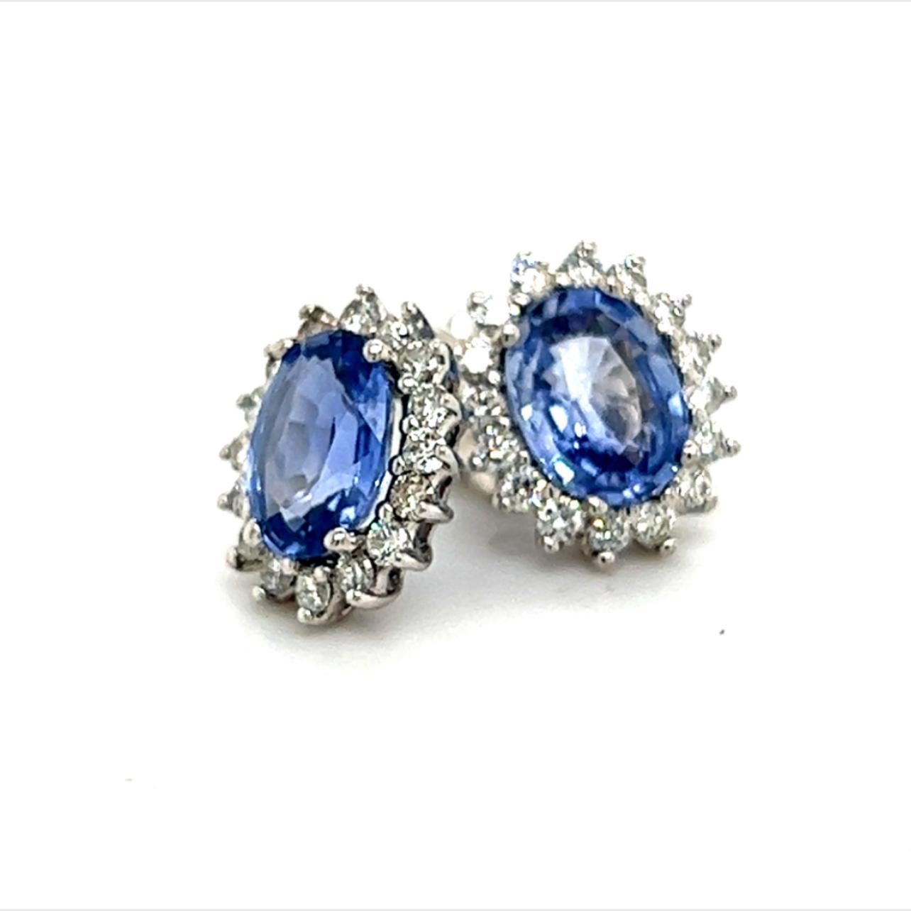 Natural Sapphire Diamond Earrings 14k Gold 3.2 TCW Certified For Sale 1